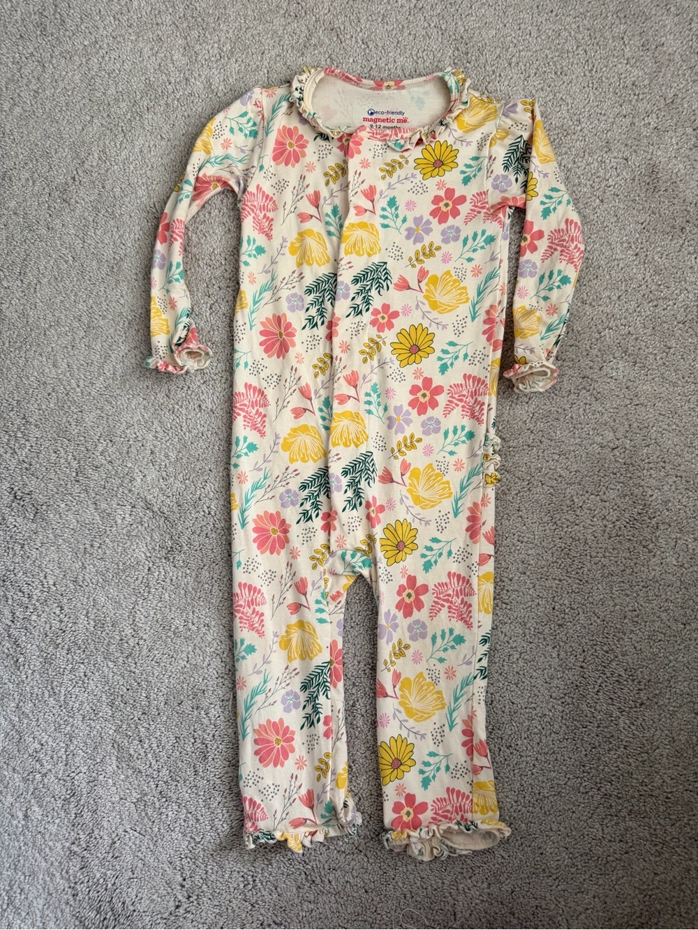 Magnetic Me Floral Ruffle Baby One-Piece - Cream, Pink, Yellow, Green, Teal